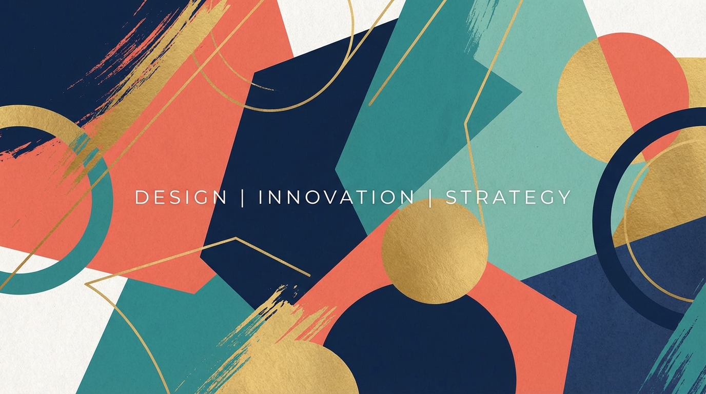 Abstract geometric shapes in navy blue and coral